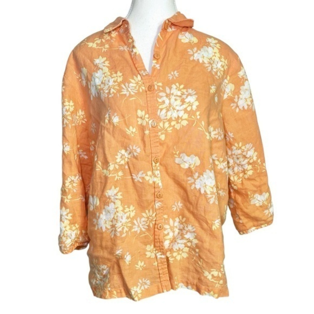 Relativity Floral Orange Linen Button-Up Shirt - Picture 1 of 11
